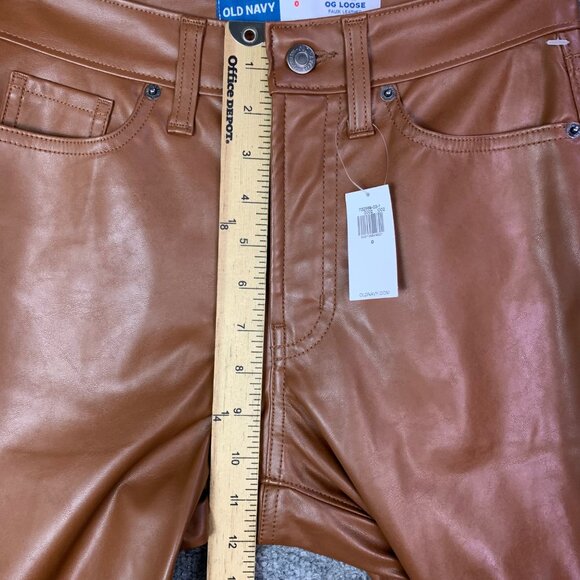 NEW Old Navy Womens Faux Leather High Rise OG Loose‎ Brown Pants Size 0 - Picture 7 of 11